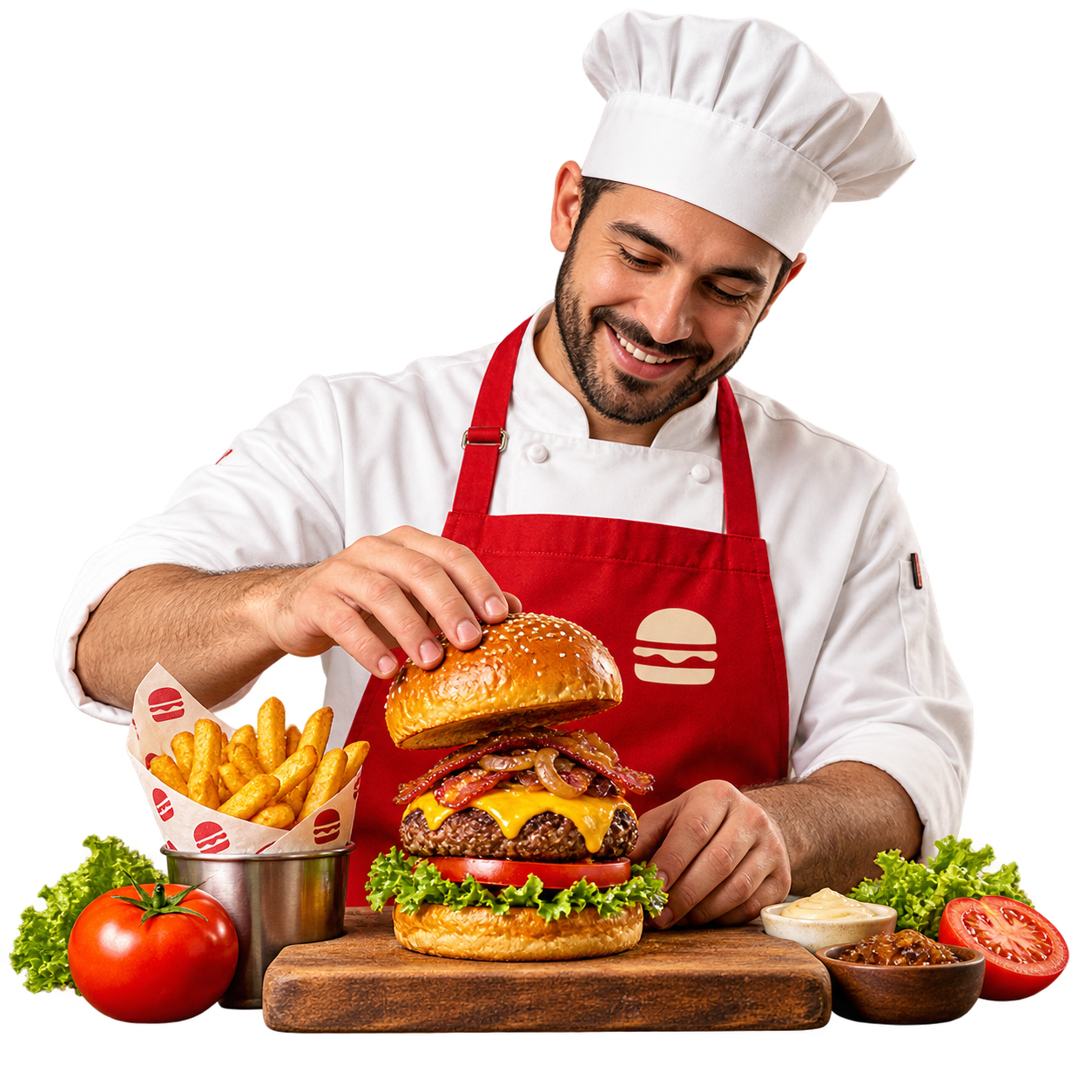 Bebos chef preparing a burger